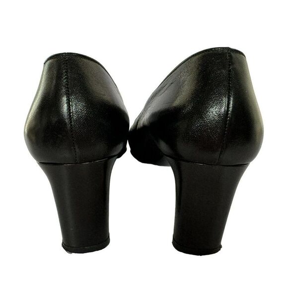 St. John Vtg Black Leather Square Patent Toe Block Heel Pumps 7.5M Made in Italy - Picture 5 of 10